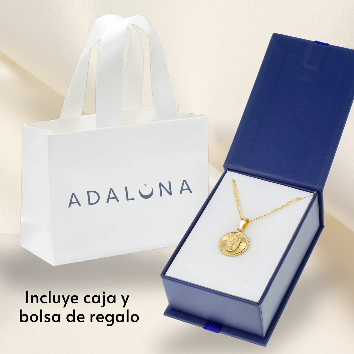 Medalla Redonda Virgen de Guadalupe con cadena - Oro 14k Laminado - Diamantada