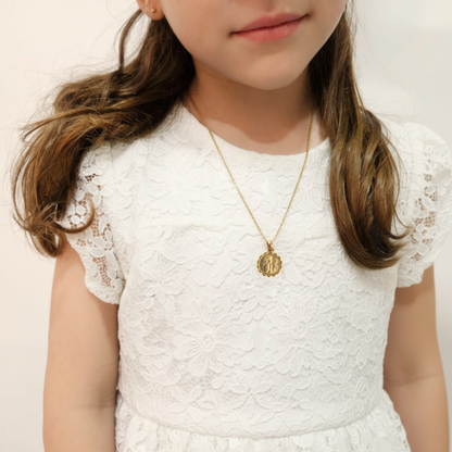 Medalla redonda primera comunion niño niña con cadena - Oro 14k Laminado