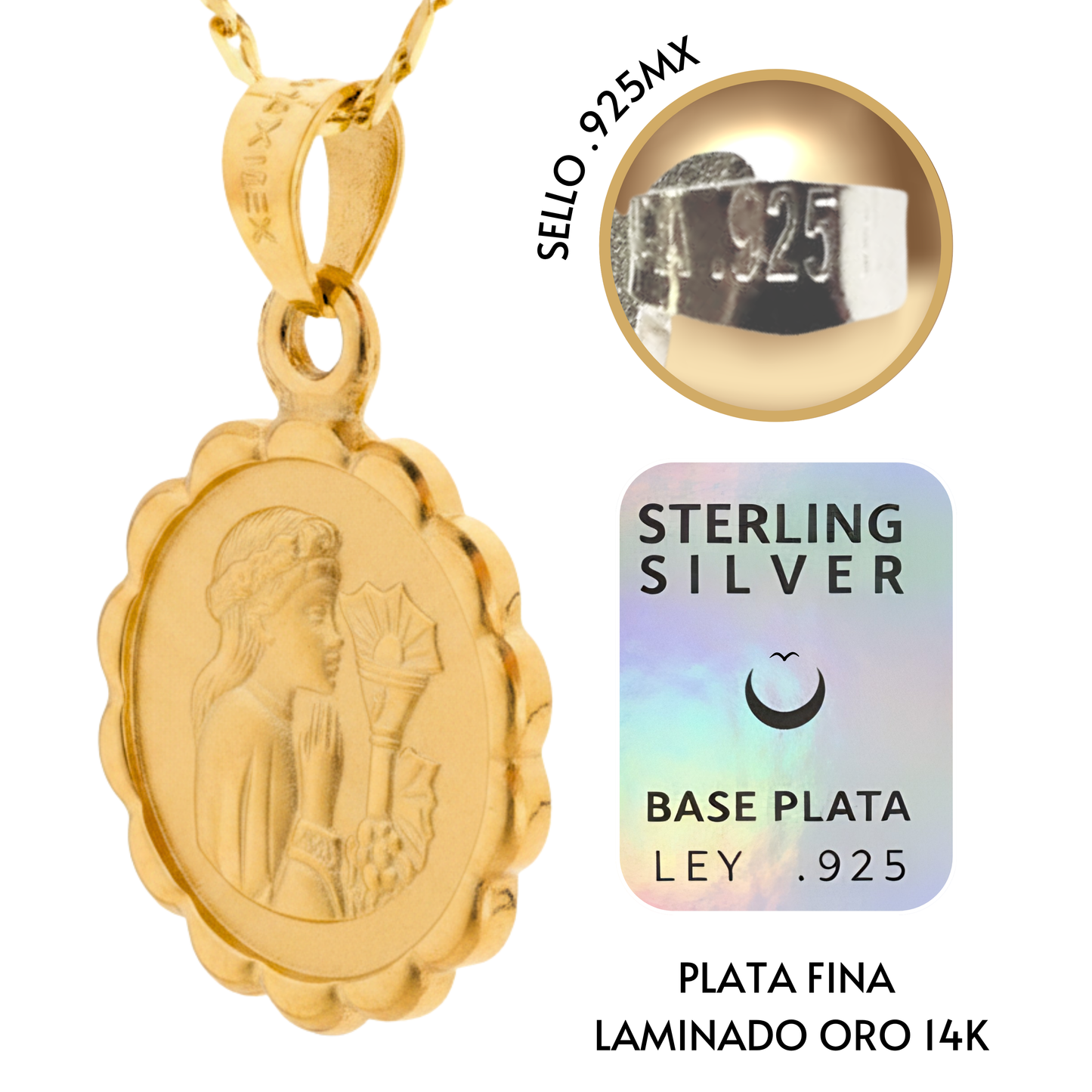 Medalla redonda primera comunion niño niña con cadena - Oro 14k Laminado