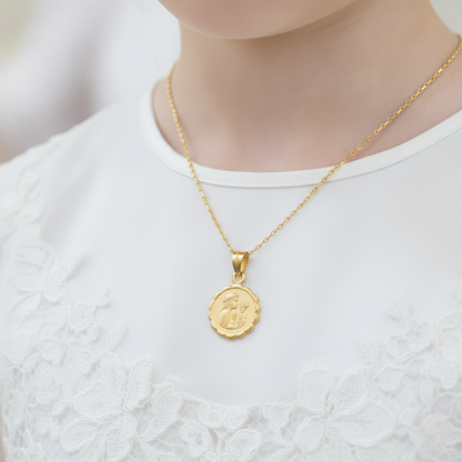 Medalla redonda primera comunion niño niña con cadena - Oro 14k Laminado
