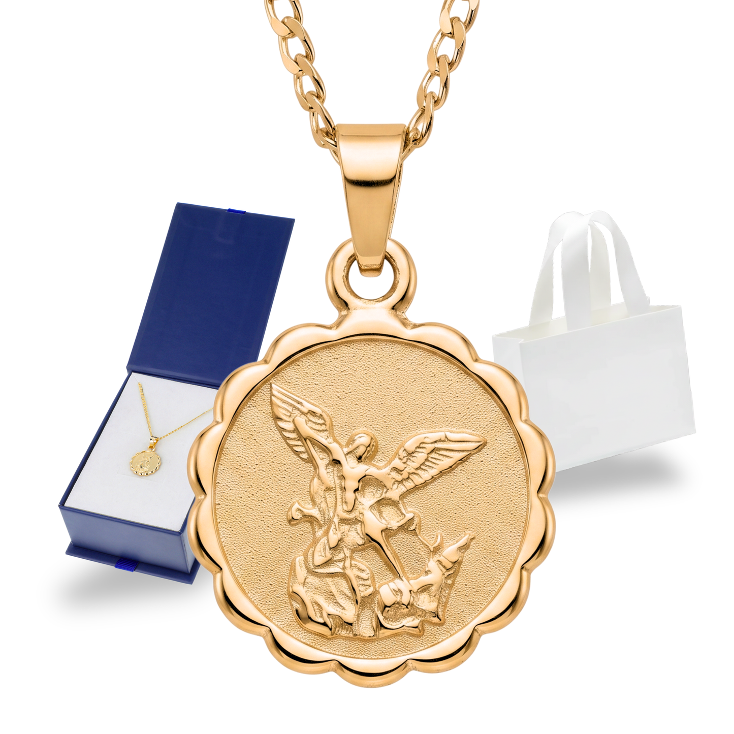 Medalla San Miguel Arcángel con cadena - Oro 14K laminado - Modelo Turín