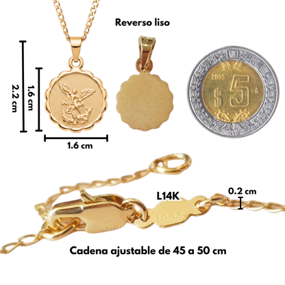 Medalla San Miguel Arcángel con cadena - Oro 14K laminado - Modelo Turín