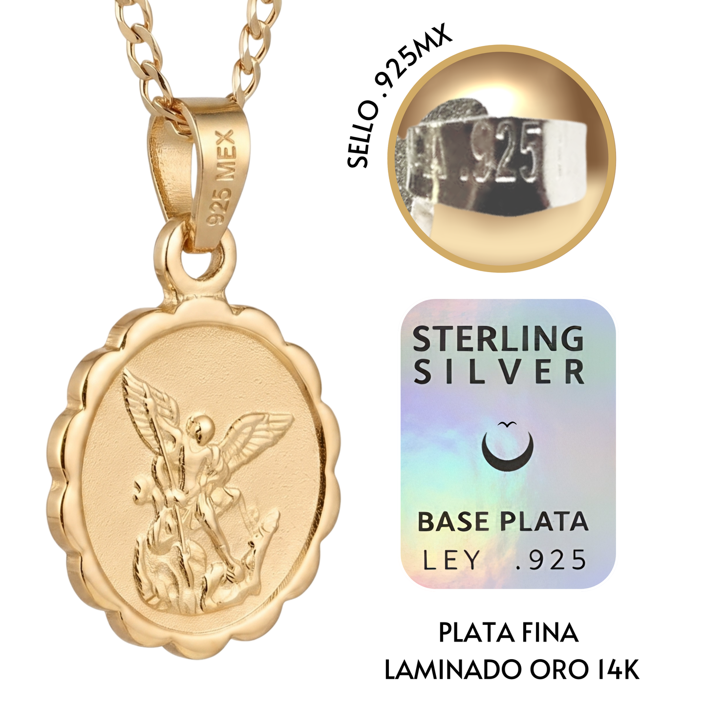 Medalla San Miguel Arcángel con cadena - Oro 14K laminado - Modelo Turín
