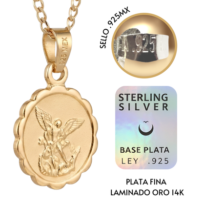 Medalla San Miguel Arcángel con cadena - Oro 14K laminado - Modelo Turín