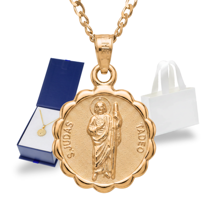 Medalla redonda San Judas Tadeo con cadena - Oro 14k Laminado