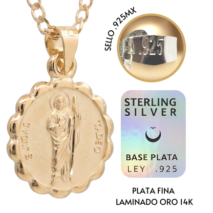 Medalla redonda San Judas Tadeo con cadena - Oro 14k Laminado