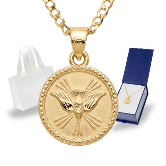 Medalla redonda Espíritu Santo con cadena - Oro 14K laminado