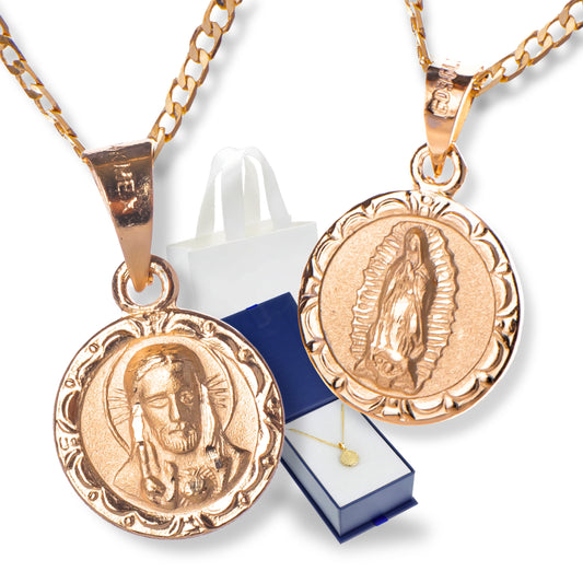 Medalla escapulario Virgen Guadalupe y Sagrado Corazón - Oro 14K Laminado