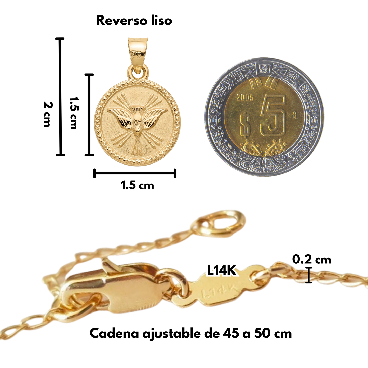 Medalla redonda Espíritu Santo con cadena - Oro 14K laminado