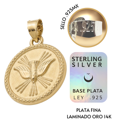 Medalla redonda Espíritu Santo con cadena - Oro 14K laminado