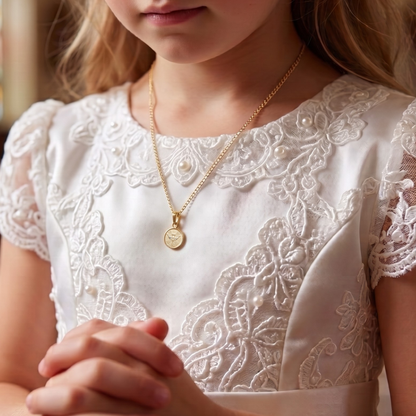 Medalla redonda Espíritu Santo con cadena - Oro 14K laminado