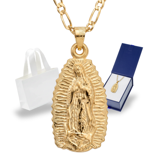 Medalla Silueta Virgen de Guadalupe con cadena - Oro 14k Laminado