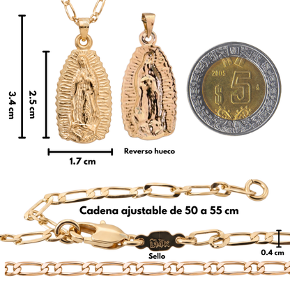 Medalla Silueta Virgen de Guadalupe con cadena - Oro 14k Laminado