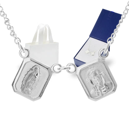 Escapulario Virgen de Guadalupe y Sagrado Corazón de Jesús - Plata 925