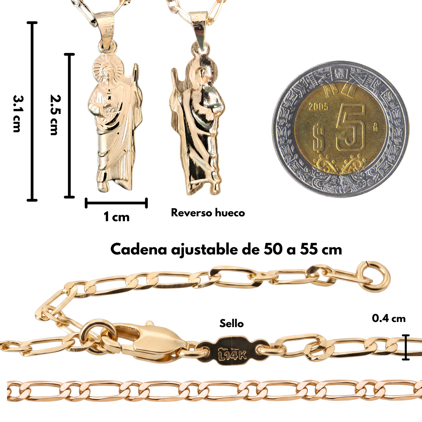 Medalla Silueta San Judas Tadeo con cadena - Oro 14k Laminado
