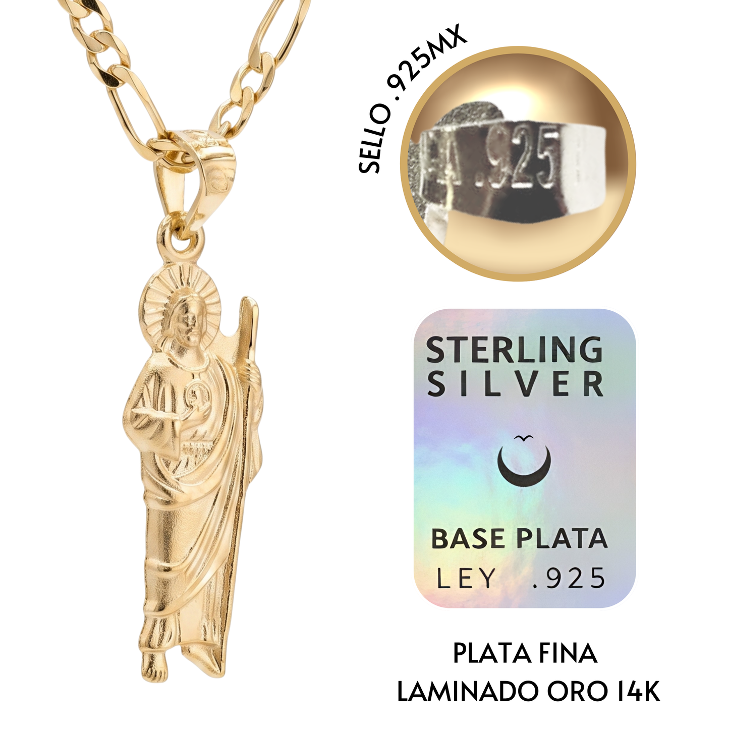 Medalla Silueta San Judas Tadeo con cadena - Oro 14k Laminado