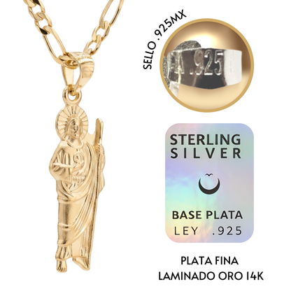 Medalla Silueta San Judas Tadeo con cadena - Oro 14k Laminado