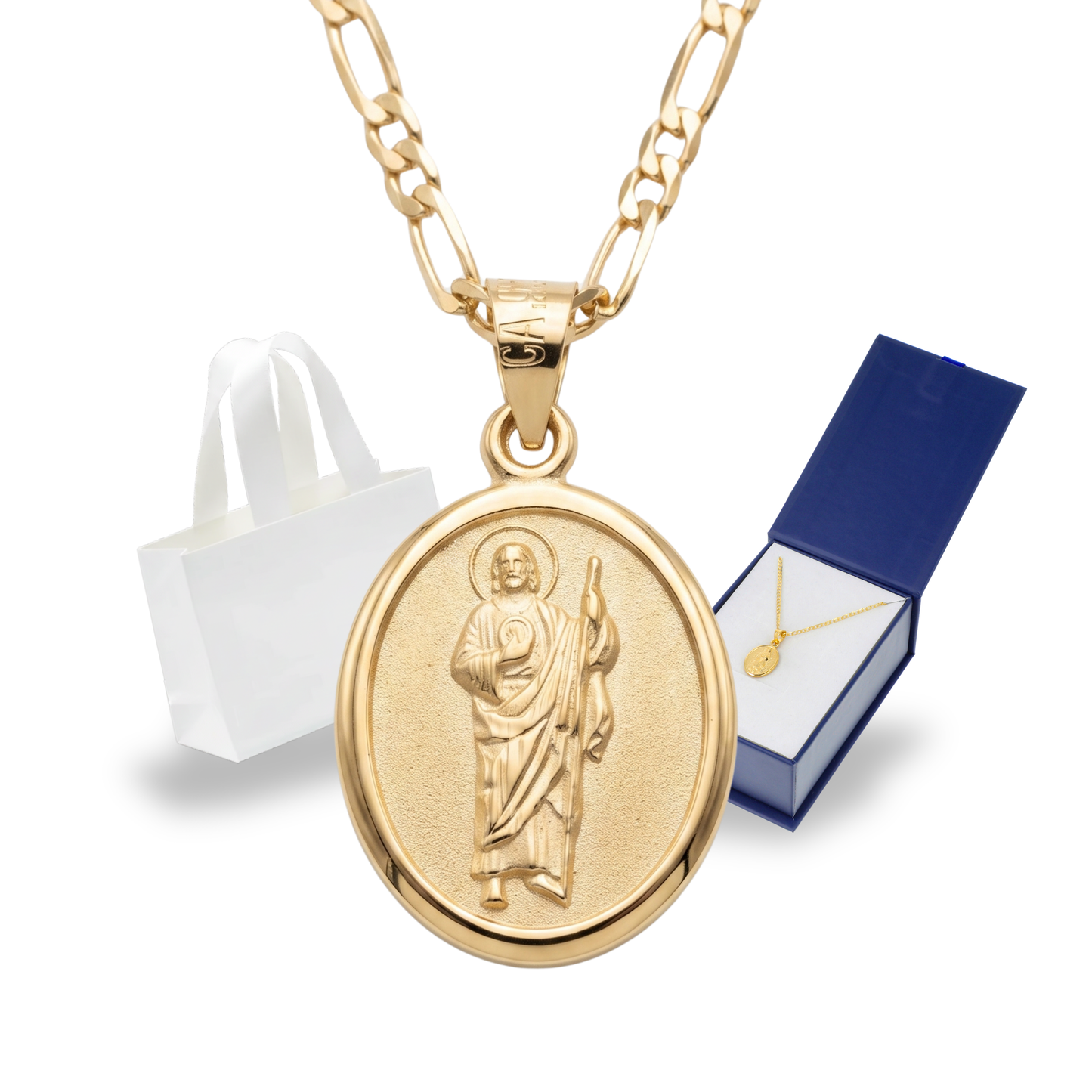 Medalla Oval San Judas Tadeo con cadena - Oro 14k Laminado