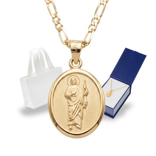 Medalla Oval San Judas Tadeo con cadena - Oro 14k Laminado