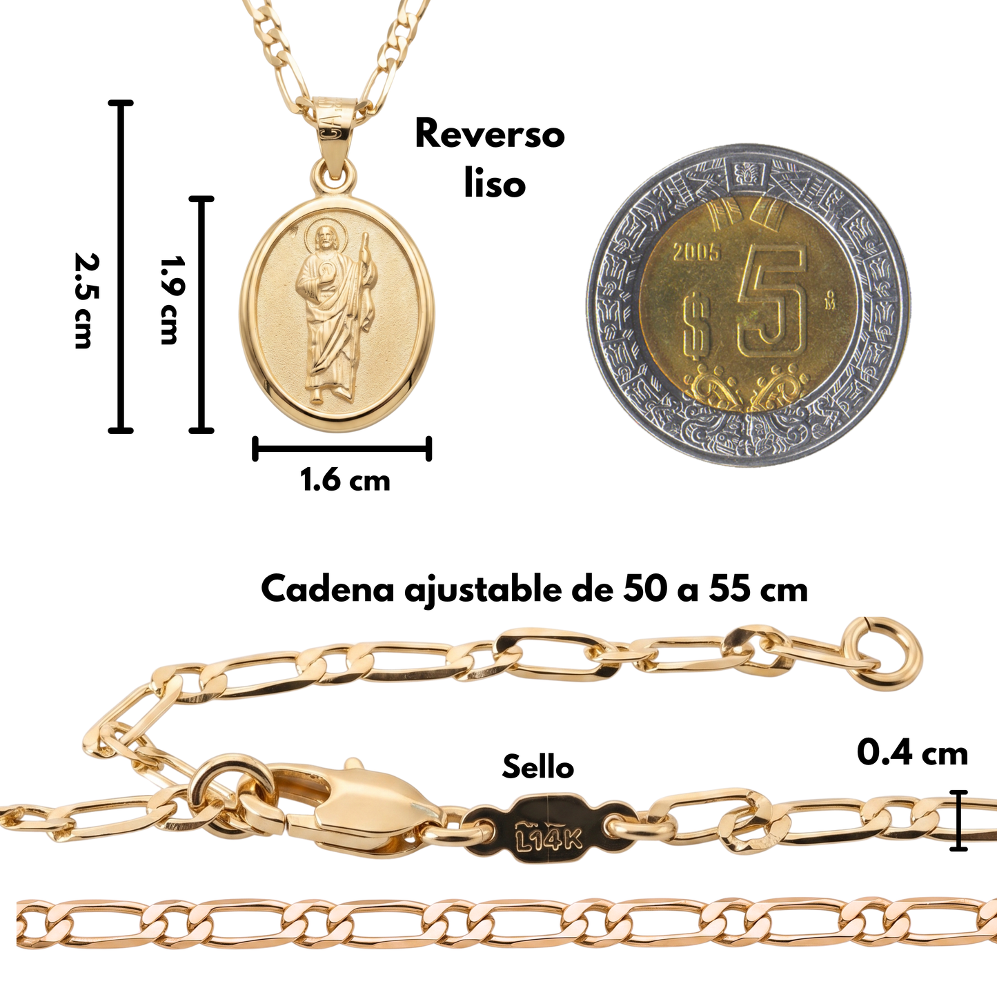 Medalla Oval San Judas Tadeo con cadena - Oro 14k Laminado