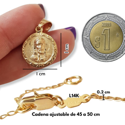 Medalla escapulario Virgen Guadalupe y Sagrado Corazón - Oro 14K Laminado