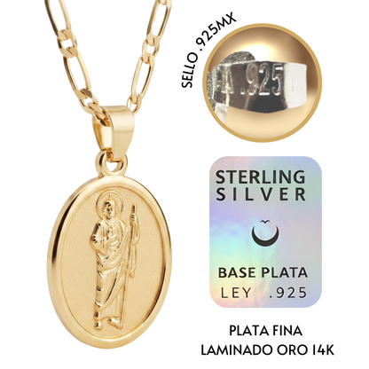 Medalla Oval San Judas Tadeo con cadena - Oro 14k Laminado