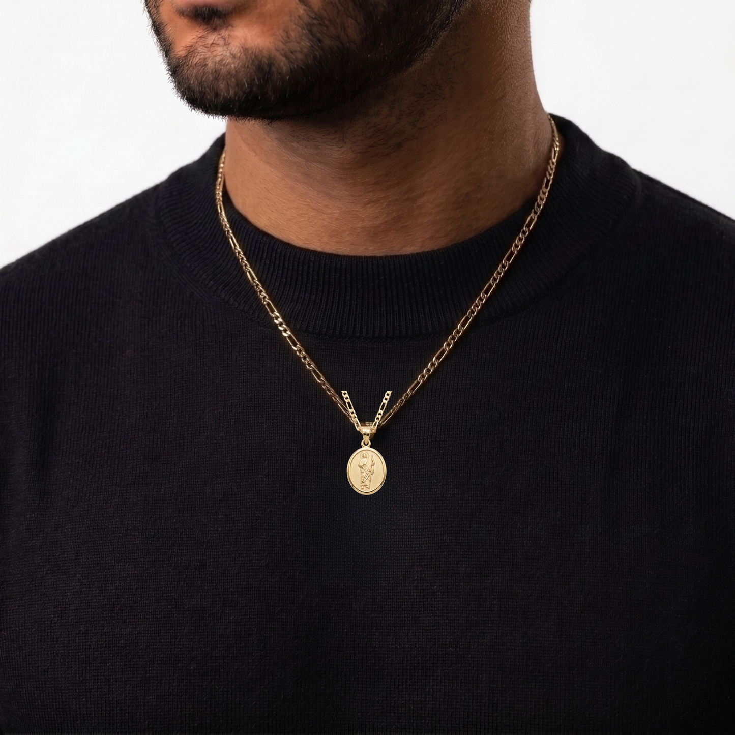 Medalla Oval San Judas Tadeo con cadena - Oro 14k Laminado