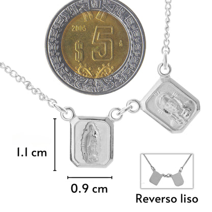 Escapulario Virgen de Guadalupe y Sagrado Corazón de Jesús - Plata 925