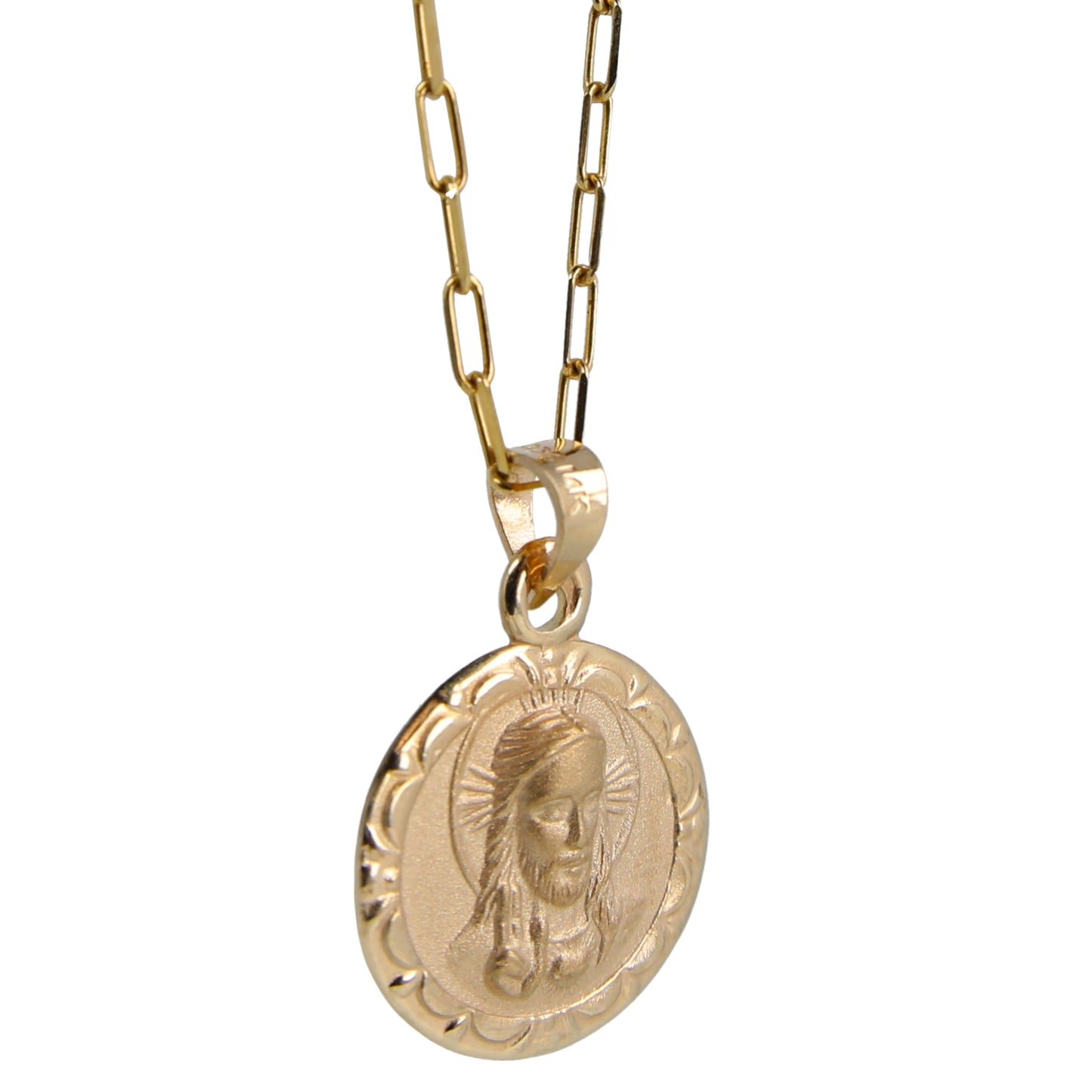 Medalla Escapulario Virgen del Carmen con Sagrado Corazón de Jesús - Oro 14K Sólido