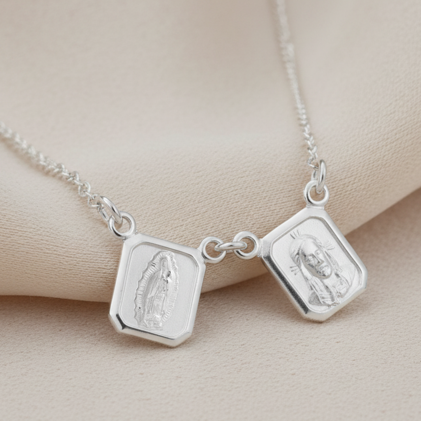 Escapulario Virgen de Guadalupe y Sagrado Corazón de Jesús - Plata 925