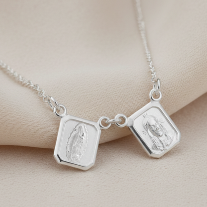 Escapulario Virgen de Guadalupe y Sagrado Corazón de Jesús - Plata 925