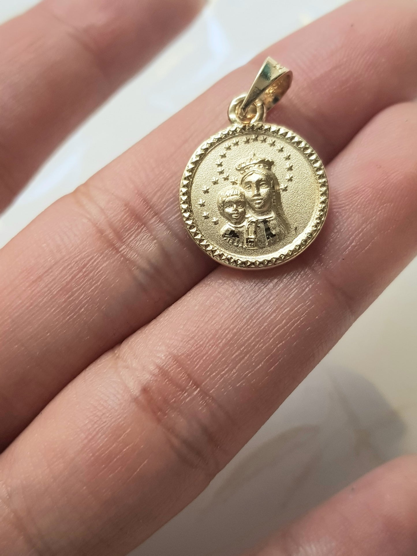 Medalla Escapulario Virgen del Carmen y Sagrado Corazón de Jesús - Oro 14k Laminado