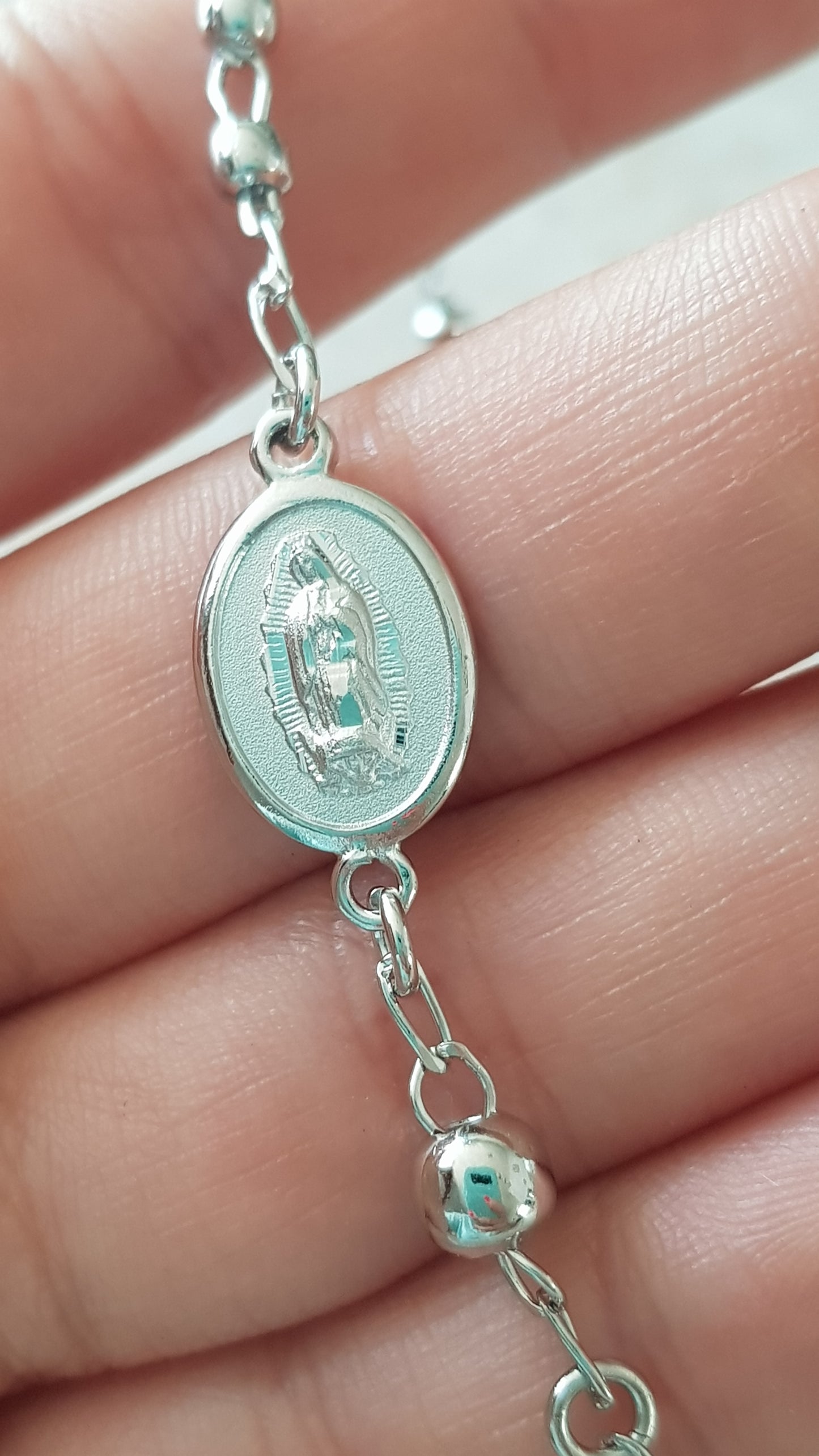 Pulsera Decenario Virgen de Guadalupe y Sagrado Corazón de Jesús - Plata esterlina 925 y Rodio