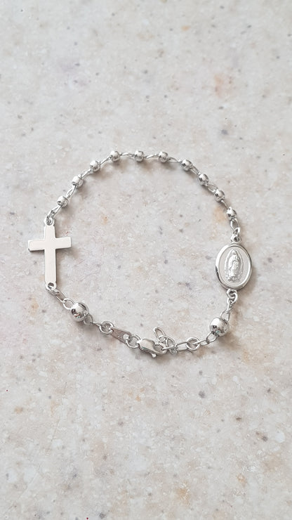 Pulsera Decenario Virgen de Guadalupe y Sagrado Corazón de Jesús - Plata esterlina 925 y Rodio