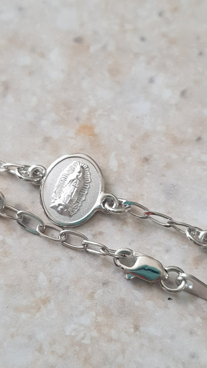 Pulsera Virgen de Guadalupe y San Benito - Plata esterlina 925 y Rodio