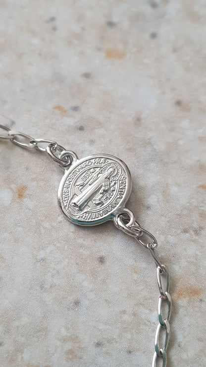 Pulsera Virgen de Guadalupe y San Benito - Plata esterlina 925 y Rodio