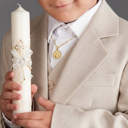 Medalla redonda primera comunion niño o niña con cadena - Oro 14k Laminado