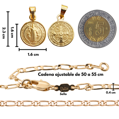 Medalla San Benito con cadena para hombre - Oro 14K laminado
