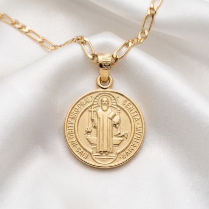 Medalla San Benito con cadena para hombre - Oro 14K laminado