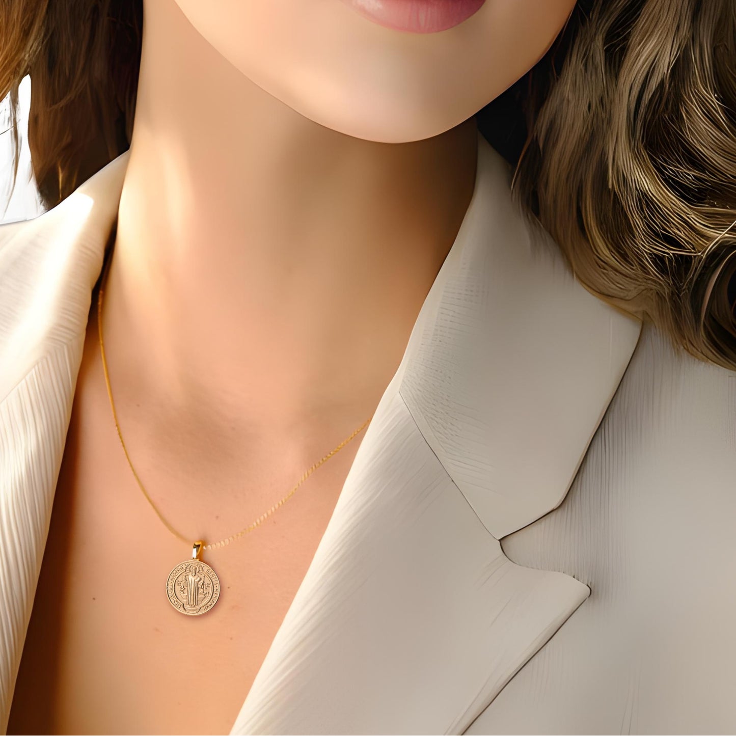 Medalla San Benito con cadena - Oro 14K laminado