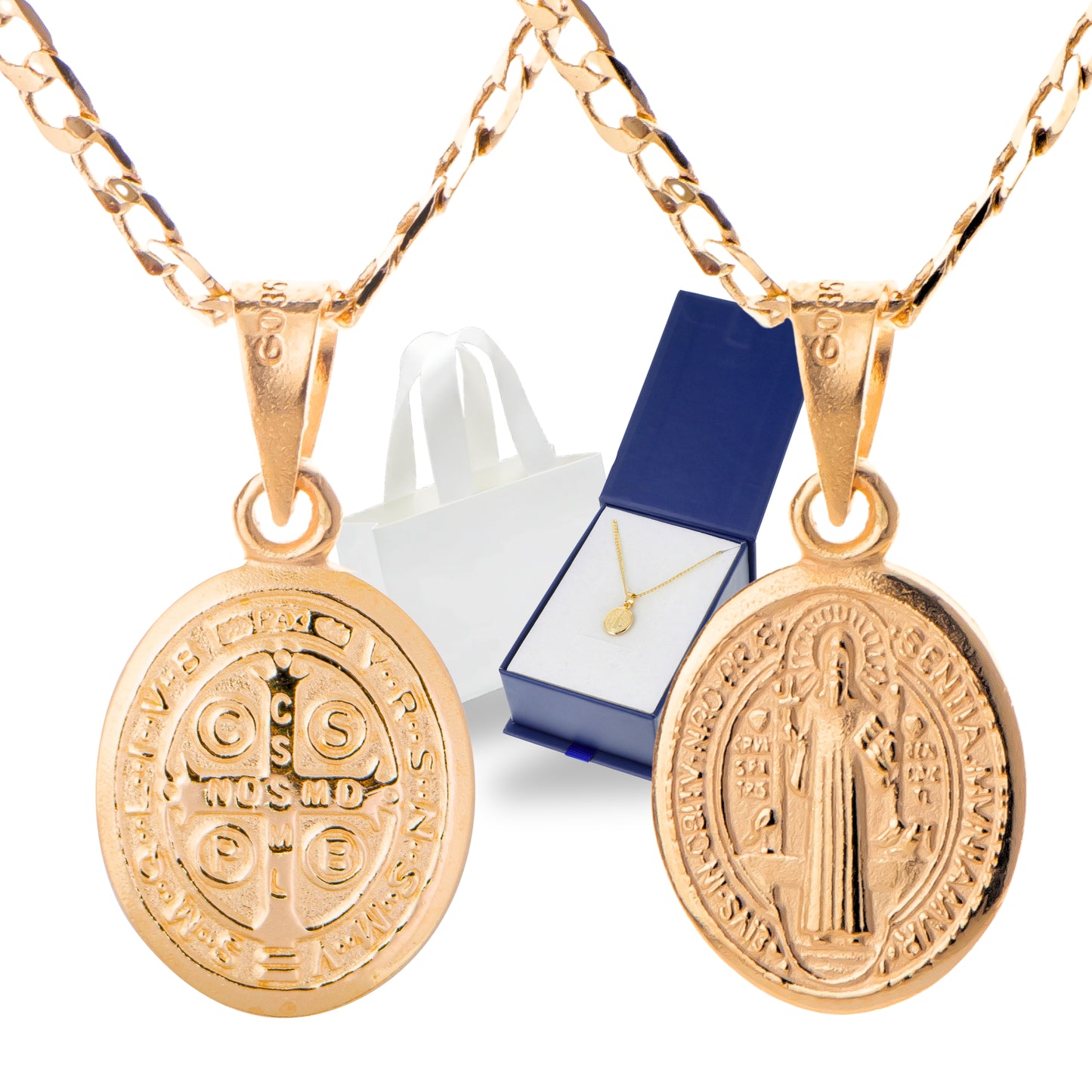 Medalla San Benito oval con cadena para mujer - Oro 14k laminado