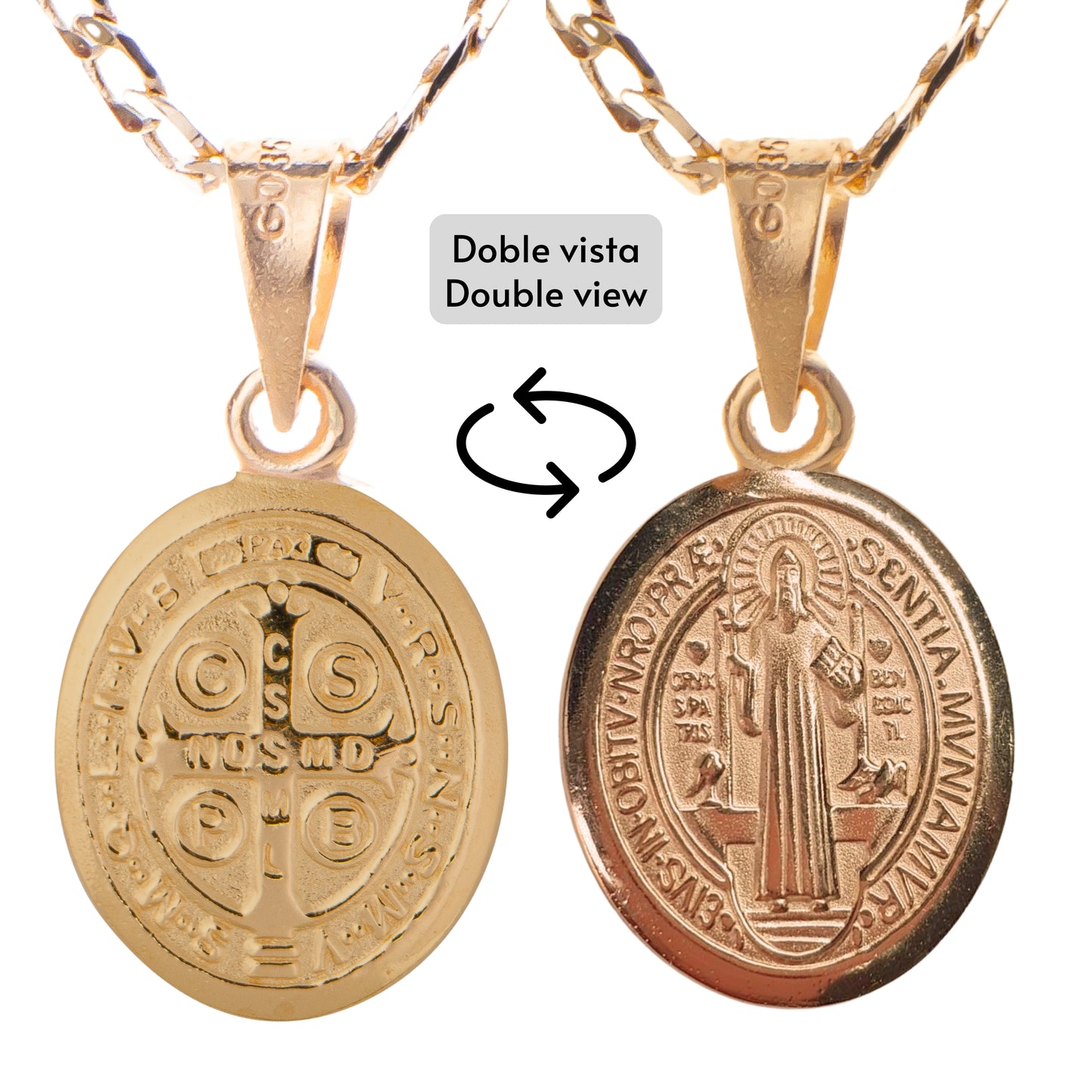 Medalla San Benito oval con cadena para mujer - Oro 14k laminado