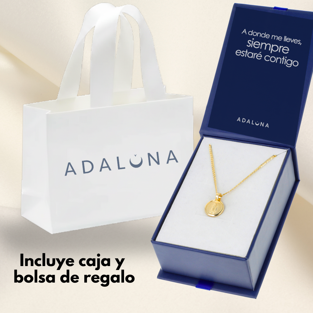 Medalla bautizo Virgen de Guadalupe redonda con cadena - Oro 14K laminado