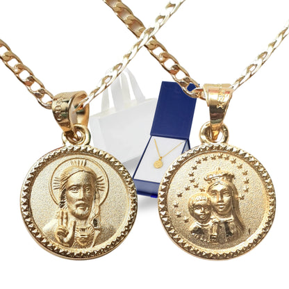 Medalla Escapulario Virgen del Carmen y Sagrado Corazón de Jesús - Oro 14k Laminado Sin Cadena