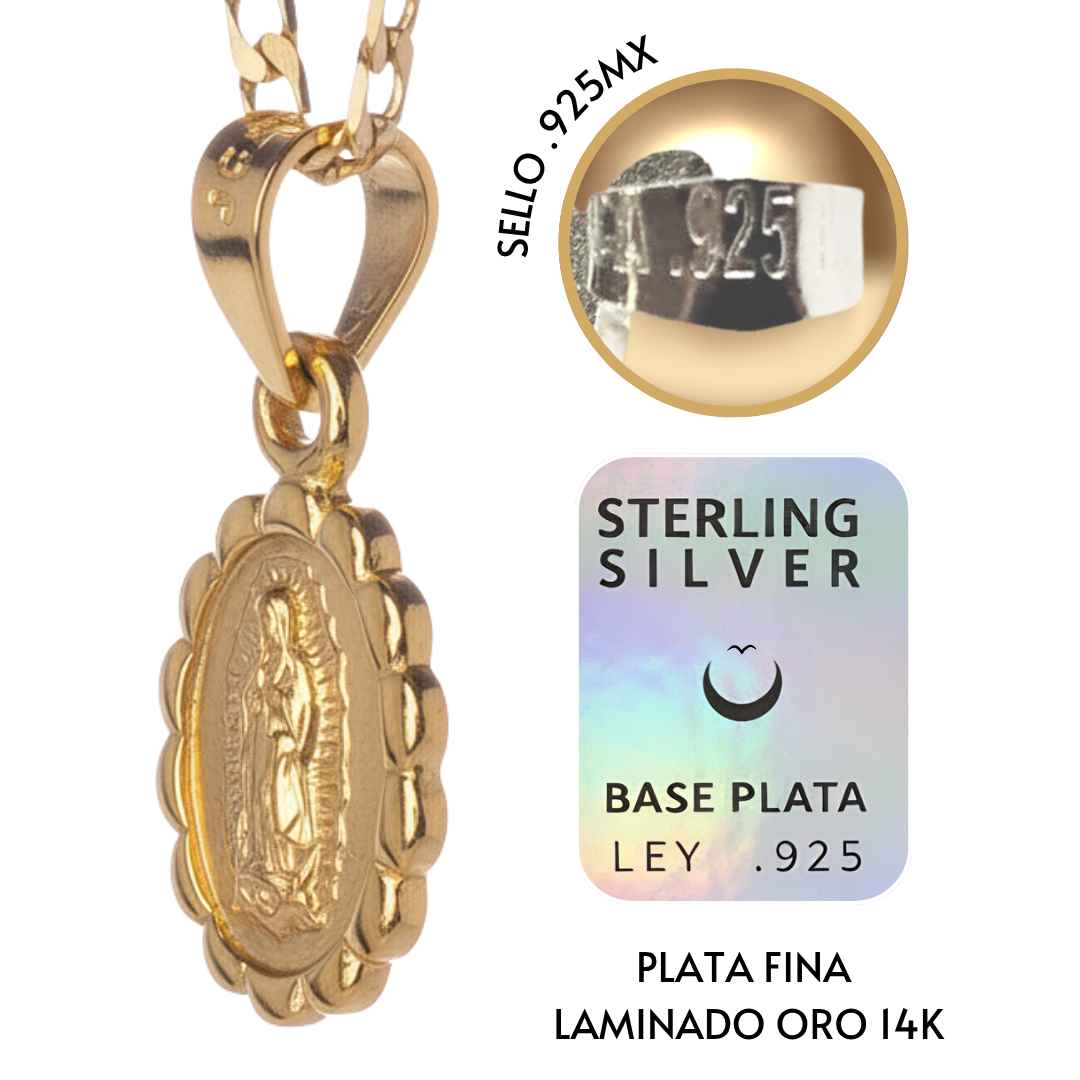 Medalla bautizo Virgen de Guadalupe Oval con cadena - Oro 14K laminado