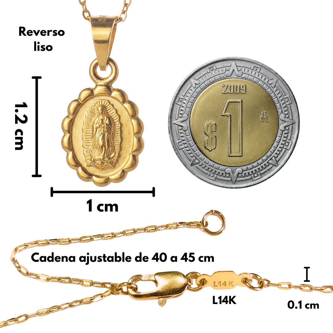 Medalla bautizo Virgen de Guadalupe Oval con cadena - Oro 14K laminado
