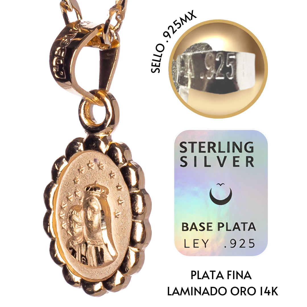 Medalla bautizo Virgen del carmen Oval con cadena - Oro 14K laminado