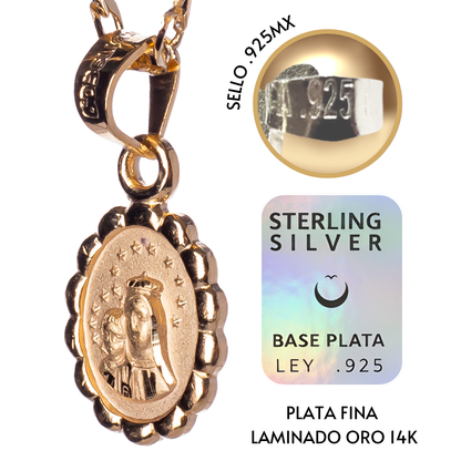 Medalla bautizo Virgen del carmen Oval con cadena - Oro 14K laminado