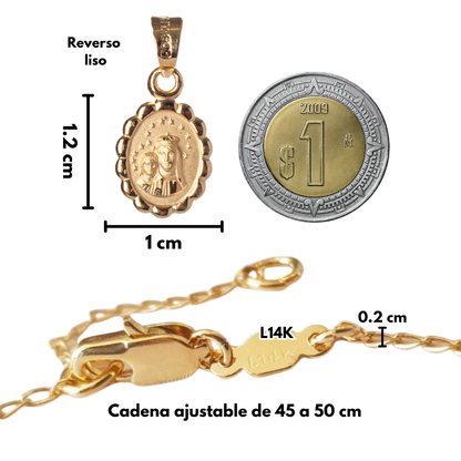 Medalla bautizo Virgen del carmen Oval con cadena - Oro 14K laminado
