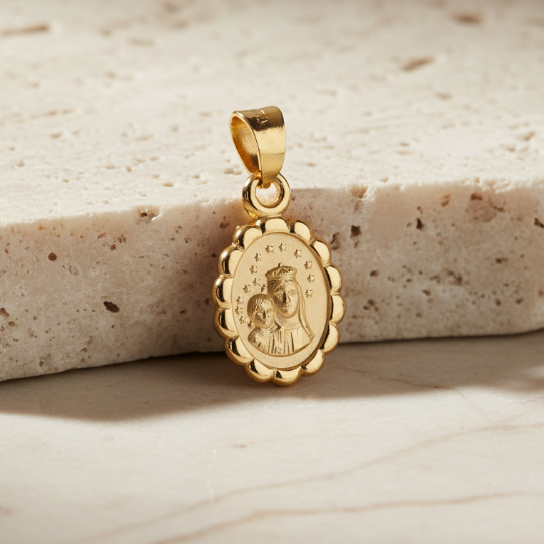 Medalla bautizo Virgen del carmen Oval con cadena - Oro 14K laminado